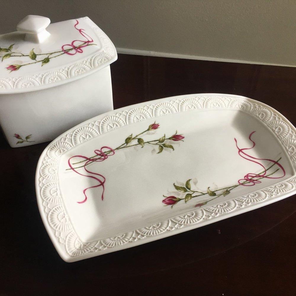 Ceramic Tray and Lidded Trinket Box - Jewelry Box